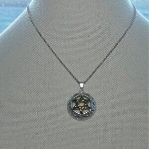 Silver & Gold-Tone Star Pendant Necklace With Adjustable Chain